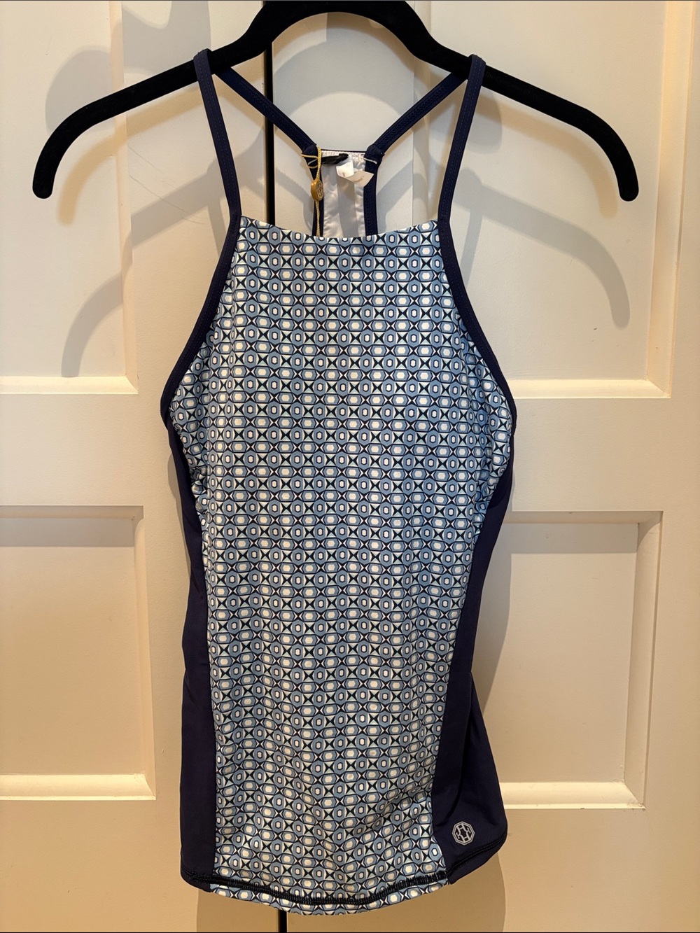 NWT Helen Jon Navy/White High-Neck Racerback Swim top (S) and hipster bottom (M)